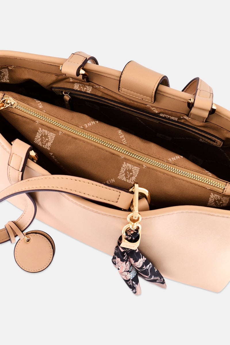 ANNE KLEIN Women Plain Tote Bag With Scarf Detail, Peach - Image 4